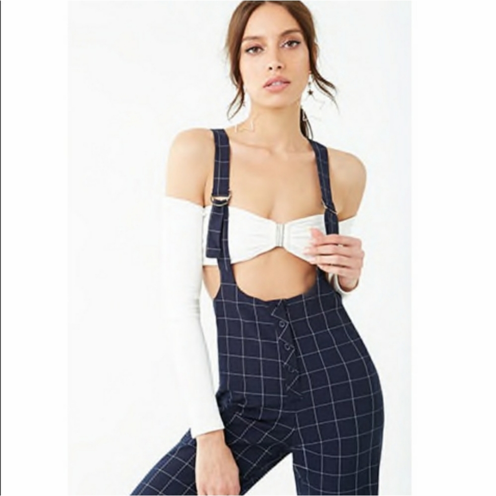 Forever 21 NWT Navy Grid Print Suspender P… - Picture 2 of 3